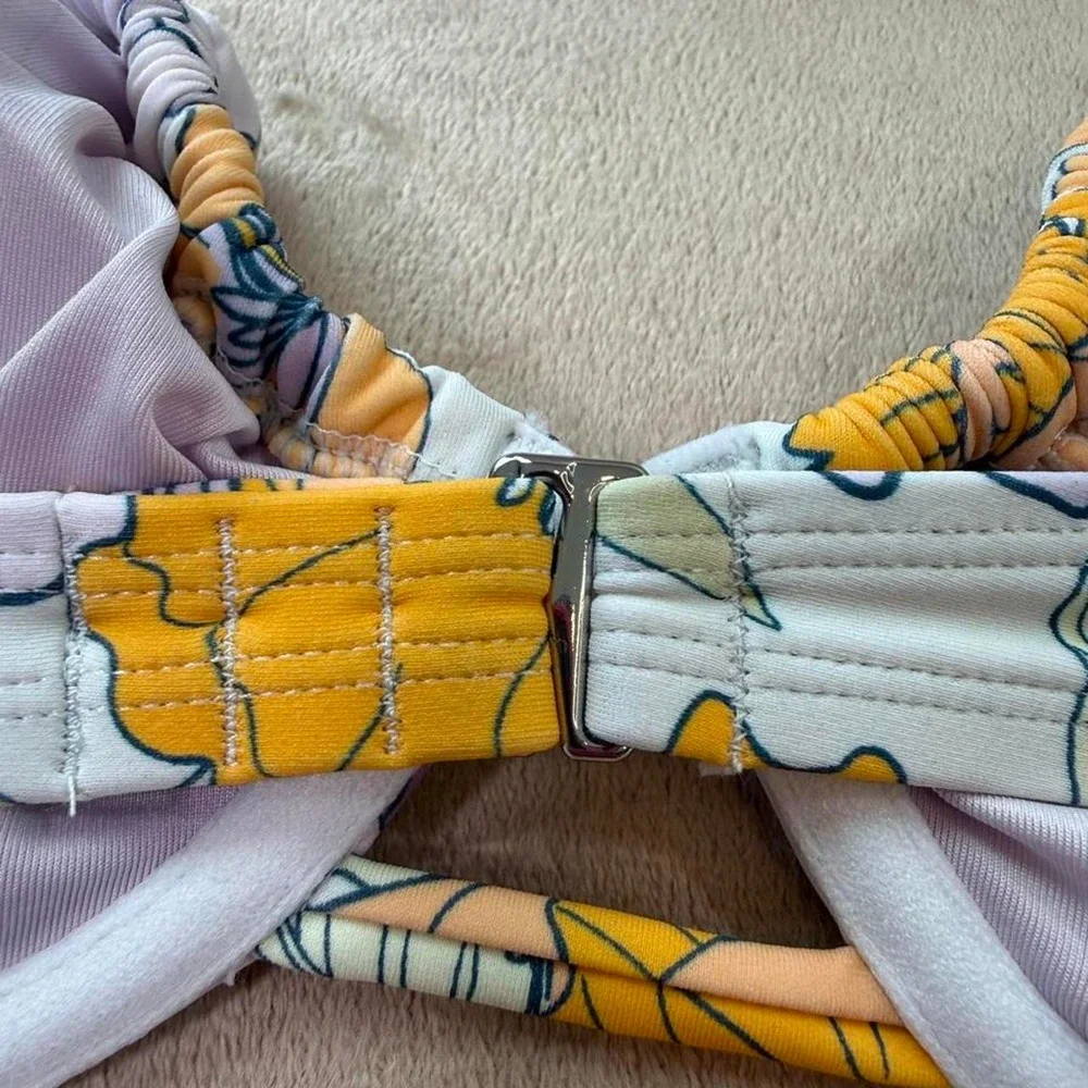 Cupshe yellow and purple floral bikini set in size L